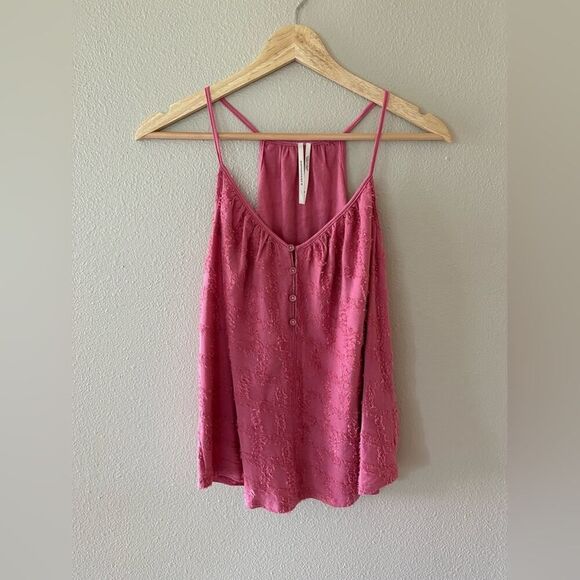 Anthropologie Pink Textured Spaghetti Strap Button Tank Size Small - Picture 2 of 9